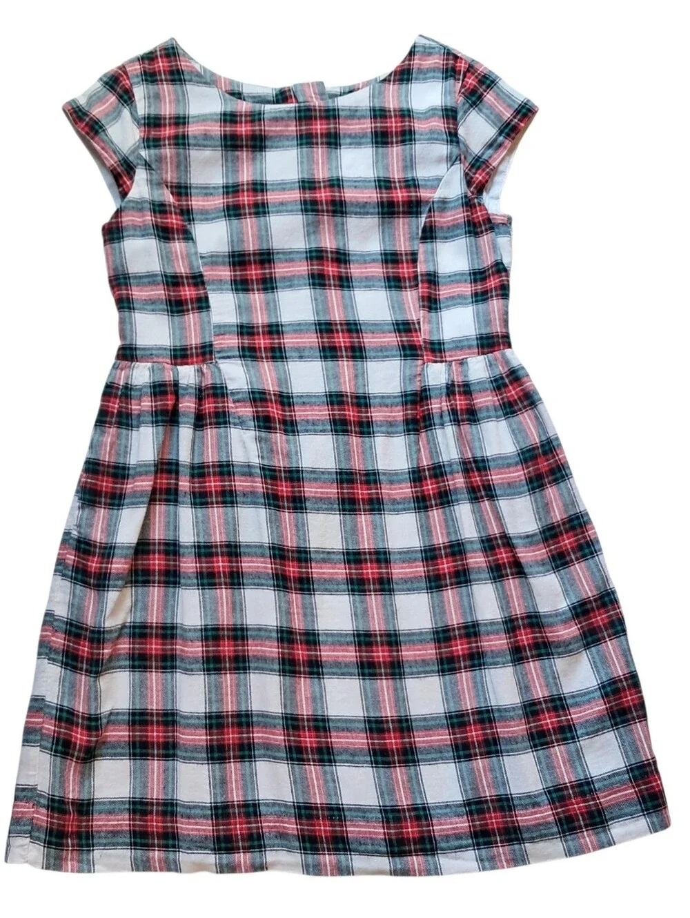 GAP Girls Plaid Fit-and-Flare Dress in White and Red Size 8